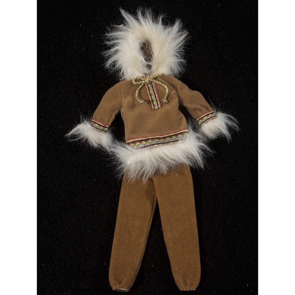 Vintage 1996 Artic Barbie Matching Outfit‎ Brown With Fur Trim Pants & Pullover